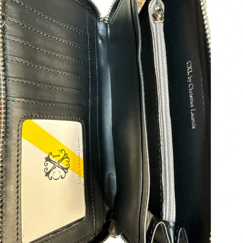 CXL by Christian Lacroix Kara Croco Zip Around Wristlet Wallet‎ Black NWT